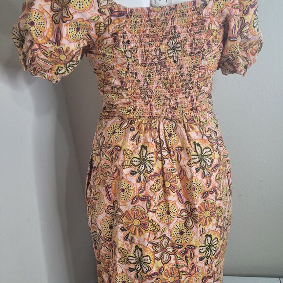 Sam Edelman Medium dress Erica mini flower pockets crepe smocked - Picture 8 of 16